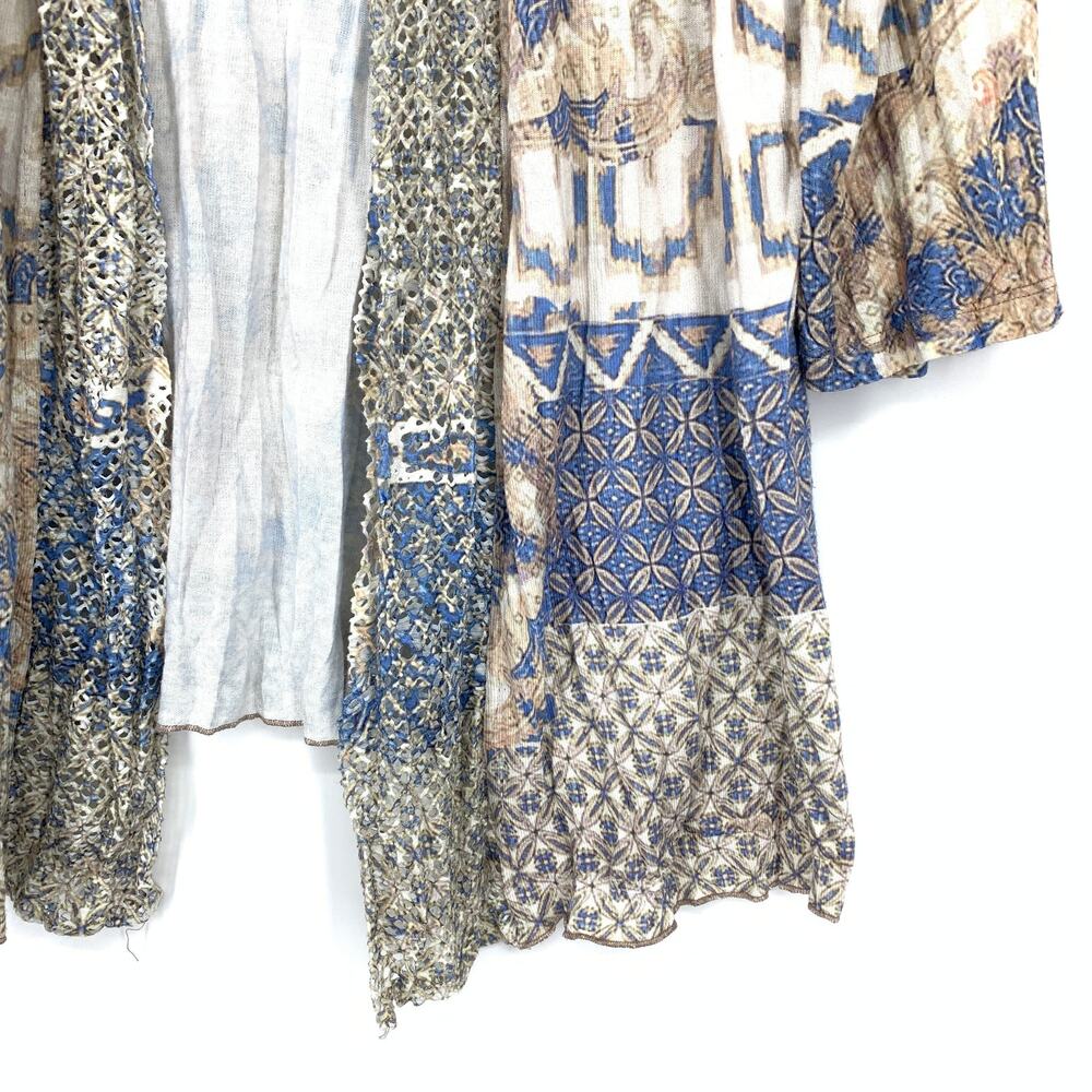 Chicos Open Front Cardigan Sweater Womens Size 2 US L Brown Blue Patterned Knit - Picture 4 of 6